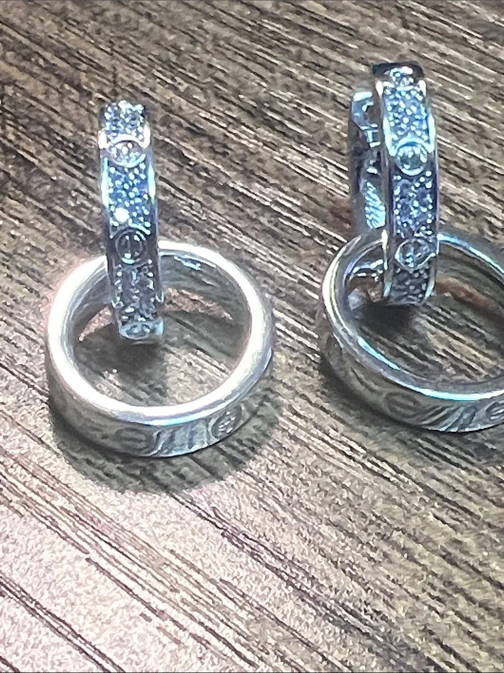 Silver Hoop Drop Earrings with Textured Hinge